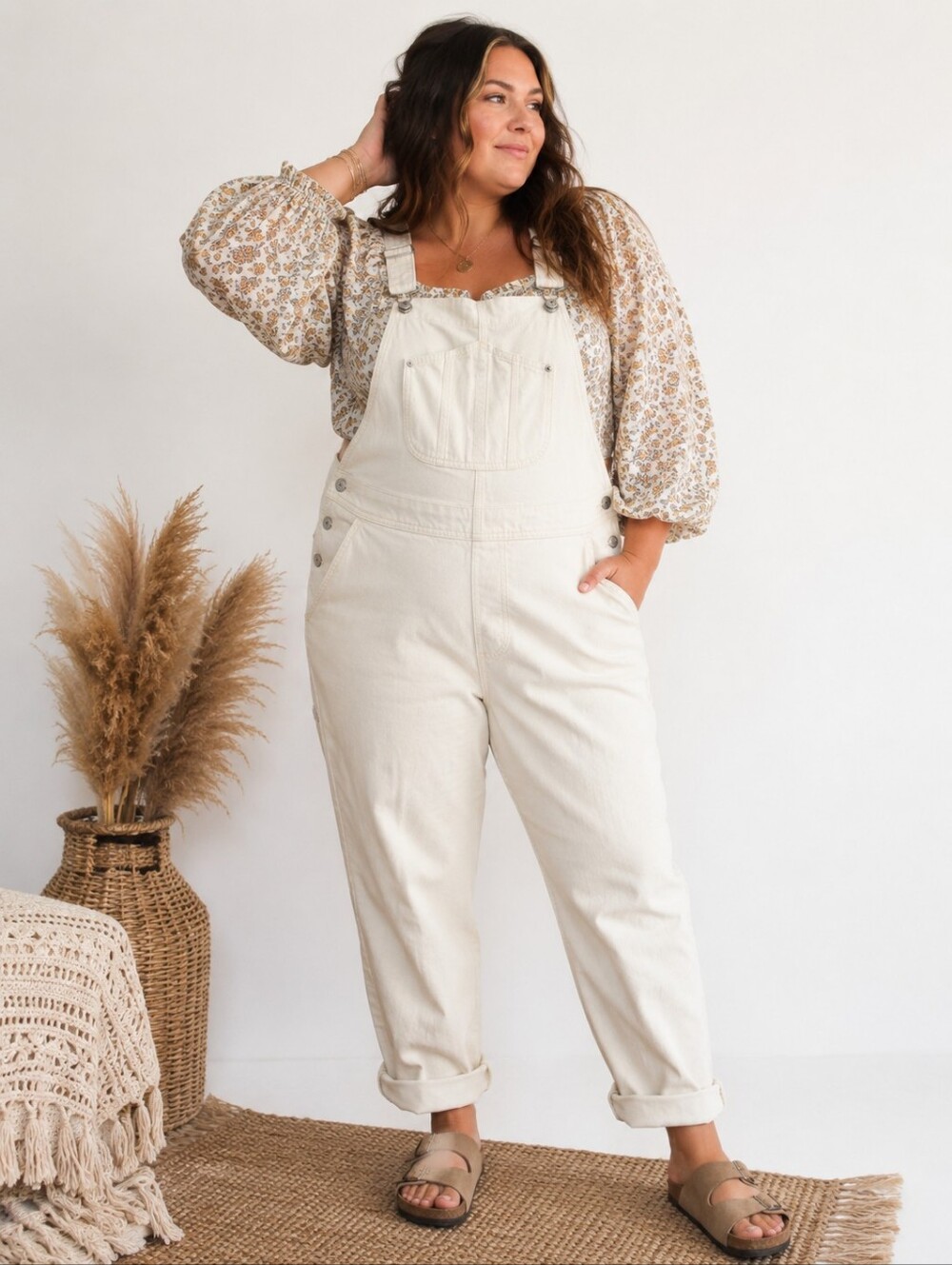 Old Navy Sz 24 Cream Ecru Carpenter Overalls Plus Size Workwear Boho Utility Y2K